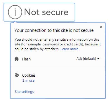 This image is an example of the browser displaying the NOT Secured site notification. This image is an example of the browser displaying the NOT Secured site notification.