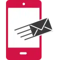 Icon of a mobile phone with an envelope flying off the side, signifying an email.