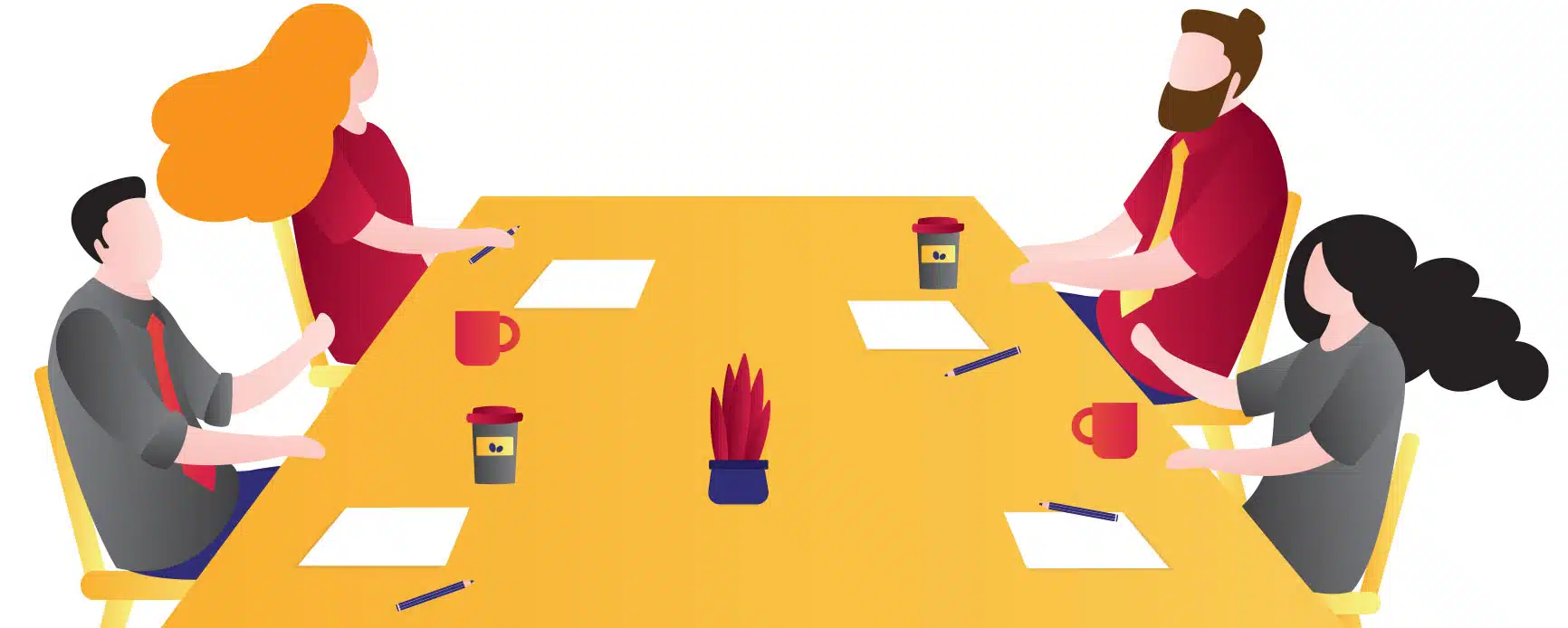 Illustration of a web team sitting around a table.