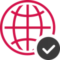 Icon of a globe with a checkmark