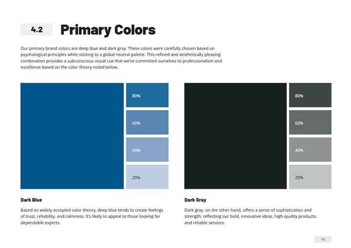 A screenshot of Darmann's primary color palette taken from their branding guidelines document. It features blue and dark grey.