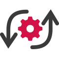 Icon of a gear in the middle of two arrows revolving around it.